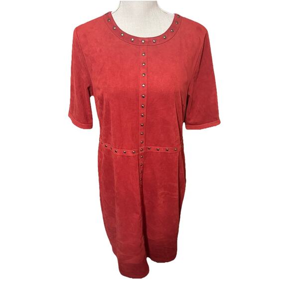 Spense Chamois Burnt Orange Dress Studded Knee Length Microsuede Sz 12 - Picture 1 of 9